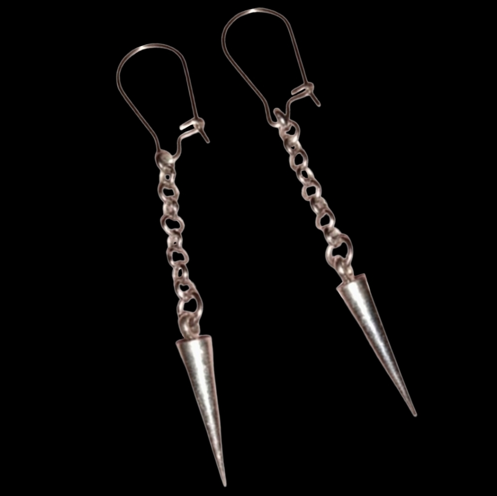 Silver Spike Chain Dangle Earrings Goth Handmade Steel Wires Punk Gothic Spikes